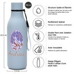 Bouteille d'Eau 550 ml Isotherme Personnalisée avec Motif de Fleur et Nom Gobelet avec Corde Cadeau Anniversaire pour Amis Famille