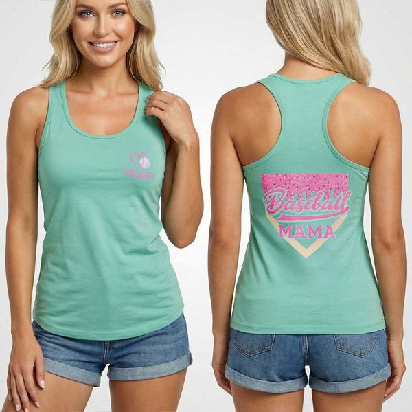 Personalised Multicolor Baseball Mama Ice Cream 100% Cotton Cozy Tank Top with Name Mother's Day Birthday Gift for Mom