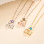 Personalised Highland Cow Birthstone Heart Necklace Minimalist Jewellery Birthday Mother's Day Anniversary Gift for Woman Mom