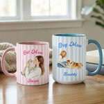 Personalized Pet Photo Watecolor Stripe 11/15 oz Ceramic Mug with Names and Coaster Birthday Mother's Day Gift for Pet Lover Owner
