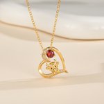 Personalised Highland Cow Birthstone Heart Necklace Minimalist Jewellery Birthday Mother's Day Anniversary Gift for Woman Mom