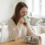 Personalized Pet Photo Watecolor Stripe 11/15 oz Ceramic Mug with Names and Coaster Birthday Mother's Day Gift for Pet Lover Owner