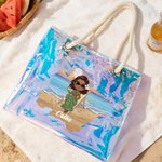 Personalisierte Cartoon Mädchen Neon Laser Tragetasche im Sommer Strandstil mit Namen Sommer Urlaub Geburtstag Geschenk für Damen Mädchen