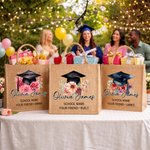 Personalizzato floreale Cappello di laurea Borsa di iuta di grande capacità con nome e testo Regalo di laurea di uso quotidiano per le donne laureate