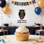 Personalized Graduation Cap Face Photo Cupcake Topper with Text Graduation Party Gift for Graduates
