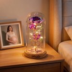 Personalized Name Galaxy Rose Glass Lampshade with Preserved Flower and LED Light Mother's Day Birthday Gift for Woman