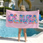 Henkilökohtainen Vibrant Floral Art Lettering Ylimitoitettu Nopea kuiva rantapyyhe nimellä Ulkoilutoiminta Ranta Party Syntymäpäivälahja naisille perheelle