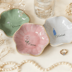 Personalised Imitation Crystal Style Birth Flower Ceramic Scalloped Edge Trinket Jewellery Dish with Name Mother's Day Birthday Gift for Her