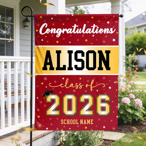 Personalized Congratulations Garden Flag with Name and School Name Yard Porch Decor Graduation Ceremony Party Gift for Class of 2026 Graduates