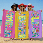 Nome artistico colorato personalizzato Asciugamano da spiaggia sovradimensionato ad asciugatura rapida Attività all'aperto Festa in spiaggia Regalo di compleanno per le donne Besties