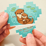 Personalizzato Cartoon Otter Family Heart Building Brick Puzzles con 2-6 nomi testo e anno Regalo per la festa della mamma Donna