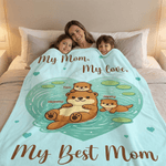 Gepersonaliseerde Hart vijver Moeder Baby Otters Zachte Deken met Naam en Tekst Home Decor Moederdag Verjaardagscadeau voor Mama Oma