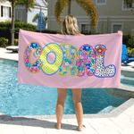 Nome artistico colorato personalizzato Asciugamano da spiaggia sovradimensionato ad asciugatura rapida Attività all'aperto Festa in spiaggia Regalo di compleanno per le donne Besties