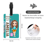 Personalisierter Cartoon Charakter Gepäckanhänger mit Namen Urlaub Reise Essentials Geburtstag Geschenk für Reiseliebhaber