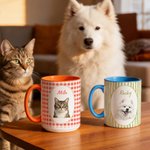 Tasse en céramique personnalisée avec nom et photo d'animal de compagnie à rayures aquarellées Cadeau d'anniversaire pour les propriétaires d'animaux domestiques
