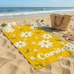 Personalized Multicolor Daisy Quick Dry Soft Oversized Beach Towel with Name Travel Essentials Beach Party Birthday Gift for Her