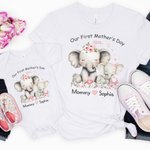 Gepersonaliseerd Bloemen Hart Olifant 100% Katoenen T-shirt Baby rompertje met Naam Onze Eerste Moederdag Verjaardagscadeau voor Baby Mama