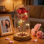 Personalized Name Galaxy Rose Glass Lampshade with Preserved Flower and LED Light Mother's Day Birthday Gift for Woman