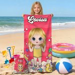 Personlig strandhandduk med namn och karaktär stor snabbtorkande badhandduk med dragskopåse sommarpresent födelsedagspresent