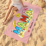 Personalised Multicolor Seaside Vacation Style Quick Dry Soft Oversized Beach Towel with 1-12 Names Beach Party Birthday Gift for Family