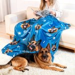 Personalisierte Haustier Kopf Foto Flanell Decke mit Namen Pfote Knochen Geburtstag Weihnachten Geschenk für Tierliebhaber Tierhalter