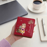 Personalized Birth Flower Cartoon Reading Character PU Leather Classic Sticky Notepad Holder with Name Desk Organizer Birthday Gift for Book Lovers