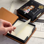 Personalized Birth Flower Cartoon Reading Character PU Leather Classic Sticky Notepad Holder with Name Desk Organizer Birthday Gift for Book Lovers