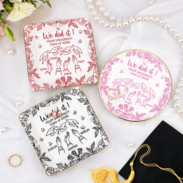 Henkilökohtainen monivärinen valmistuminen Cap Toss Design Keraaminen juomakoru korut lautasen nimi ja vuosi Home Decor Valmistumislahja ystäville Valmistuneet