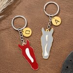 Llavero personalizado de silueta de marca facial de caballo con letra Regalo de aniversario del día del juego para el amante de los caballos