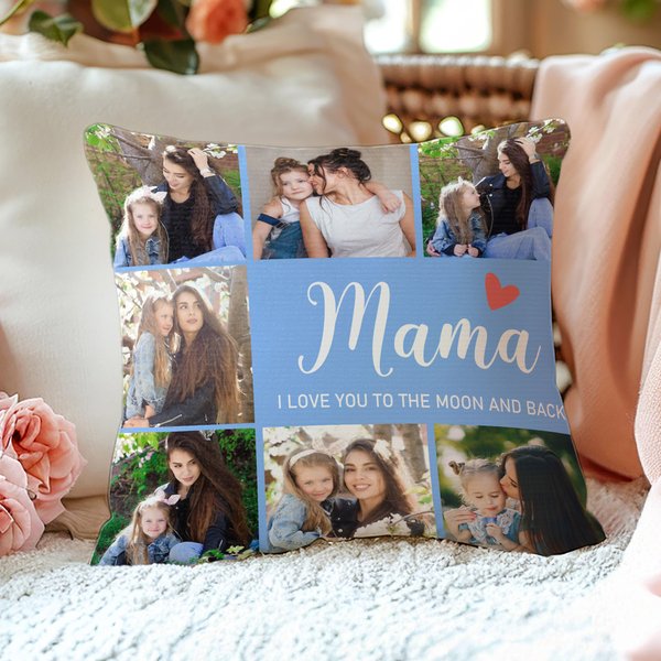 Personalised 7 Photos Red Heart Soft Cushion Cover with Nickname and Text Home Decor Mother's Day Gift for Mom Grandma