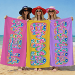 Henkilökohtainen Vibrant Floral Art Lettering Ylimitoitettu Nopea kuiva rantapyyhe nimellä Ulkoilutoiminta Ranta Party Syntymäpäivälahja naisille perheelle