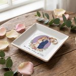 Personalized Minimalist Style Photo Flower Ceramic Trinket Jewelry Dish with Text Mother's Day Birthday Gift for Mom Bride Bestie