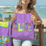 Nome artistico colorato personalizzato Asciugamano da spiaggia sovradimensionato ad asciugatura rapida Attività all'aperto Festa in spiaggia Regalo di compleanno per le donne Besties