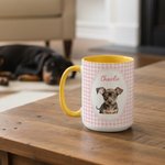 Tasse en céramique personnalisée avec nom et photo d'animal de compagnie à rayures aquarellées Cadeau d'anniversaire pour les propriétaires d'animaux domestiques