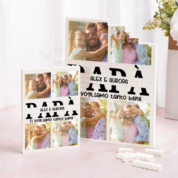 Puzzle di mattoncini personalizzabile con 4 foto, nome e testo -  Regalo per occasioni speciali o festa del papà