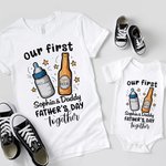 Personalized Our First Father's Day Beer Bottle 100% Cotton Baby Bodysuit T-shirt with Name and Year Family Outfits Birthday Gift for Dad Baby