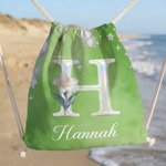 Personalised Mother of Pearl Effect Birth Flower Initial Oversized Quick Dry Beach Towel with Name Beach Party Birthday Mother's Day Gift for Family