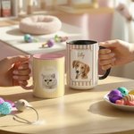 Tasse en céramique personnalisée avec nom et photo d'animal de compagnie à rayures aquarellées Cadeau d'anniversaire pour les propriétaires d'animaux domestiques