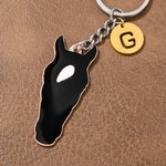 Llavero personalizado de silueta de marca facial de caballo con letra Regalo de aniversario del día del juego para el amante de los caballos