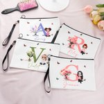 Personalisierte Geburtsblumenstrauß Canvas Kosmetiktasche mit Initiale Namen Handgelenkschlaufe Geburtstag Jahrestag Geschenk für Mädchen Damen