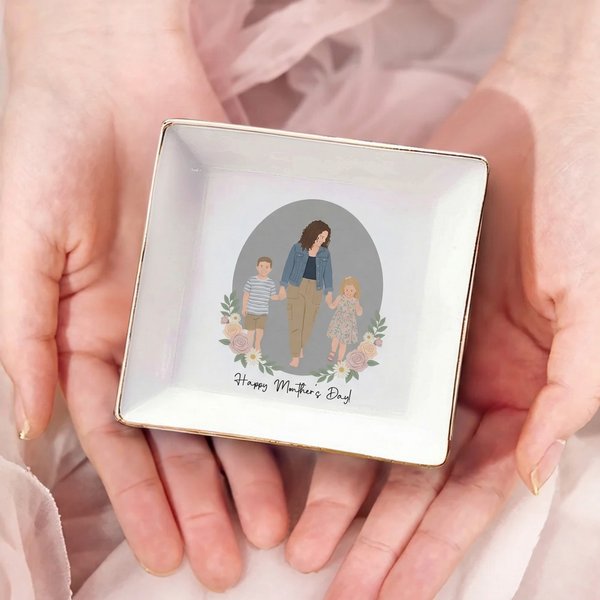 Personalized Minimalist Style Photo Flower Ceramic Trinket Jewelry Dish with Text Mother's Day Birthday Gift for Mom Bride Bestie