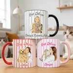 Personalized Pet Photo Watecolor Stripe 11/15 oz Ceramic Mug with Names and Coaster Birthday Mother's Day Gift for Pet Lover Owner