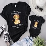 Personalized Cute Parent-child Lion 100% Cotton Baby Bodysuit Matching Adult T-shirt with Name and Year First Father's Day Gift for Newborn New Dad