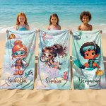Personalized Cartoon Diving Character Marine Animal Quick Dry Oversized Beach Towel with Name Summer Vacation Beach Party Birthday Gift for Kids