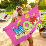 Personalised Multicolor Seaside Vacation Style Quick Dry Soft Oversized Beach Towel with 1-12 Names Beach Party Birthday Gift for Family