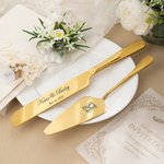 Personalized Initial Cake Knife and Server Set with Name and Date Wedding Engagement Gift for Couple