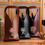 Personalised Watercolor Birth Flower Bouque PU Leather Protective Wine Bag with Name Mother's Day Birthday Gift for Wine Lovers Mom