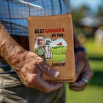 Personalized Best By Par Cartoon Face Photo PU Leather Golf Scorecard Holder with Name Competition Training Accessory Birthday Gift for Golf Lovers