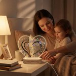 Personalised Flower Butterfly Heart-Shaped Acrylic LED Night Light with Names and Wooden Base Home Decor Mother's Day Gift for Mom Grandma