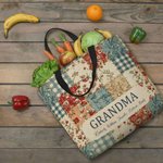 Personalized Vintage Ditsy Floral Patchwork Style Large Tote Bag with Names Daily Use Mother's Day Birthday Gift for Women